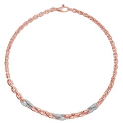 Silver Rose Gold Plated Cz Oval Linked Necklet 