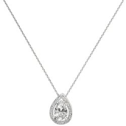 Silver Rhodium Plated Pear Shape Halo Cz Necklet 