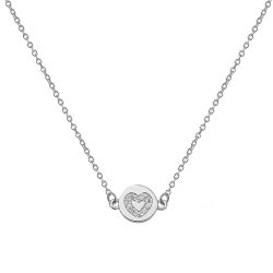Silver Rhodium Plated Cz Heart Disc Necklet 