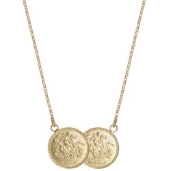 Silver Yellow Gold Plated Half Double Sovereign Coin Necklet 
