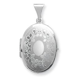 Silver Flower Design Engraved Oval Locket 