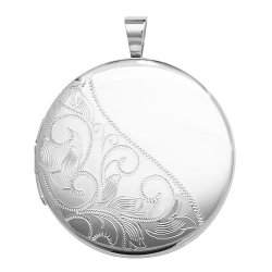 Silver Wavy Engraved Round Locket 