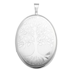 Silver Tree Of Life Engraved Oval Locket 