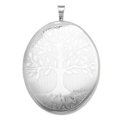 Silver Tree Of Life Engraved Oval Locket 