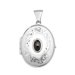 Silver Garnet Engraved Oval Locket 