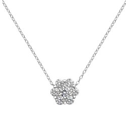 Silver Rhodium Plated Cz Cluster Flower Style Necklet 