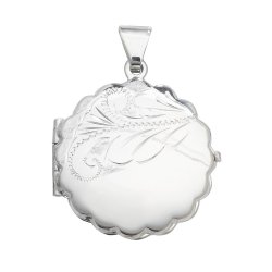 Silver Wavy Engraved Round Locket 