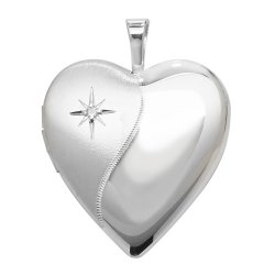Silver 0.01ct Diamond Set Heart Locket 