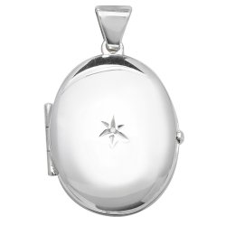 Silver 0.01ct Diamond Set Oval Locket 