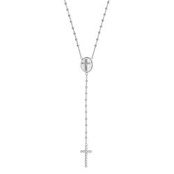 Silver Rhodium Plated Cz Rosary Necklet 