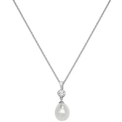 Silver Pearl & Cz Rh Plated Pendant 