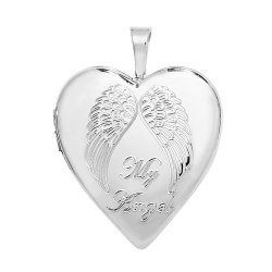 Silver My Angel Wings Engraved Heart Locket 