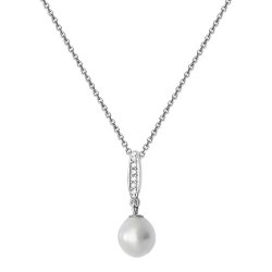 Silver Rhodium Plated Freshwater Pearl And Cz Set Necklet 