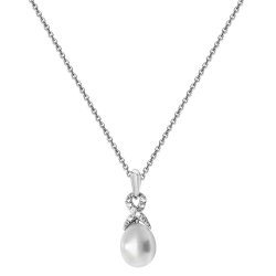 Silver Rhodium Plated Freshwater Pearl And Cz Set Necklet 