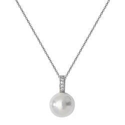 Silver Rhodium Plated Freshwater Pearl And Cz Set Bale Necklet 