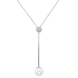 Silver Cz Bezel And Freshwater Pearl Drop Necklet 