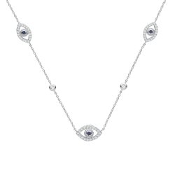 Silver Cz Bezel Set And Evil Eye Necklet 