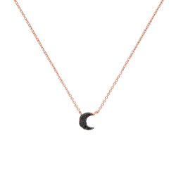 Silver Rose Gold Plated Black Cz Crescent Moon Necklet 