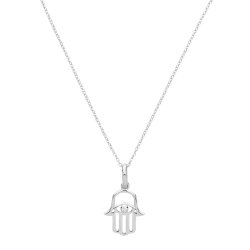 Silver Rhodium Plated Cz Set Hamsa Necklet 