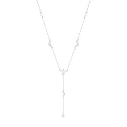 Silver Rhodium Plated Crescent Moon And Stars Drop Necklet 