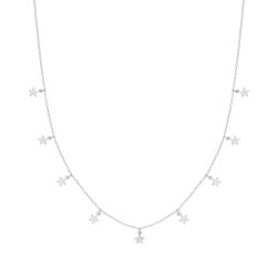 Silver Rhodium Plated Star Charms Necklet 