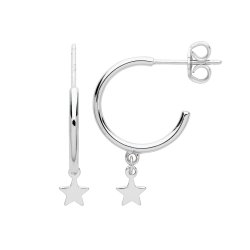 Silver Rhodium Plated Start Charm Hoop Drops 