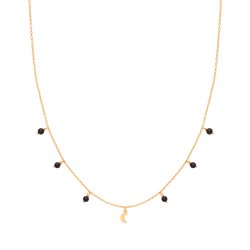 Silver Yellow Gold Plated Crescent Moon And Black Agate Charms Necklet 