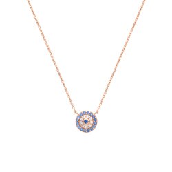 Silver Rose Gold Plated White And Blue Cz Evil Eye Necklet 