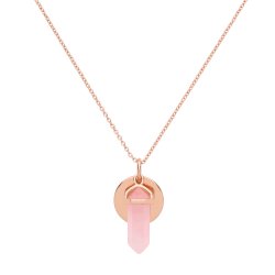 Silver Rose Gold Plated Disc And Pink Quartz Necklet 