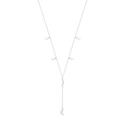 Silver Rhodium Plated Crescent Moon Charms Drop Necklet 