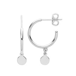 Silver Rhodium Plated Disc Charm Hoop Drops 