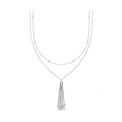 Silver Beaded And Tassel Double Chain Necklet 