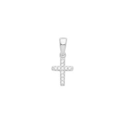 Silver Rhodium Plated Cz Set Cross 