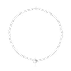Silver Rhodium Plated Circle Link T-bar Necklet 