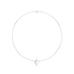 Silver Rhodium Plated Paperclip Link T-bar Necklet 