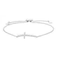 Silver Cz Cross Pull Style Bracelet 