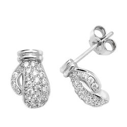 Silver Cz Boxing Glove Studs 