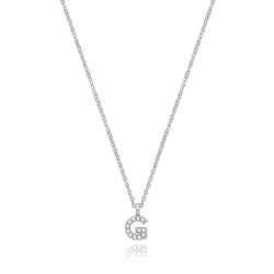 Silver Rhodium Plated Cz Initial Necklace 