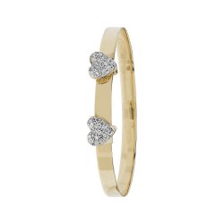 9ct Gold Babies' Expandable Cz Double Heart Bangle 
