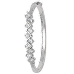 Silver Cz Zigzag Hinged Oval Bangle 