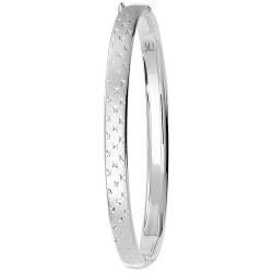 Silver Diamond Cut Frosted Hinged Bangle 