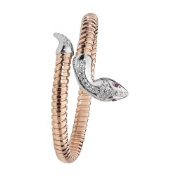 Silver Rose Gold Plated Red Eyes Cz Snake Bangle 