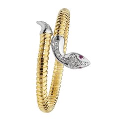 Silver Yellow Gold Plated Red Eyes Cz Snake Bangle 