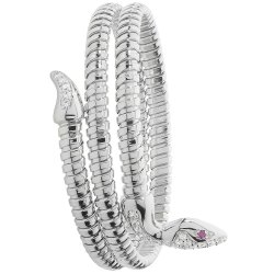 Silver Rhodium Plated Red Eyes Cz Snake Bangle 