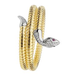 Silver Yellow Gold Plated Red Eyes Cz Snake Bangle 