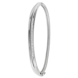 Silver Cz Hinged Crossover Oval Bangle 
