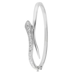 Silver Cz Hinged Crossover Snake Oval Bangle 