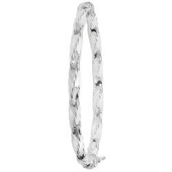 Silver Diamond Cut Twisted Hinged Oval Bangle 