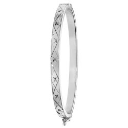 Silver Maidens' Diamond Cut Square Tube Hinged Oval Bangle 