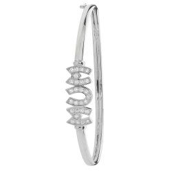 Silver Cz Mum Hinged Bangle 